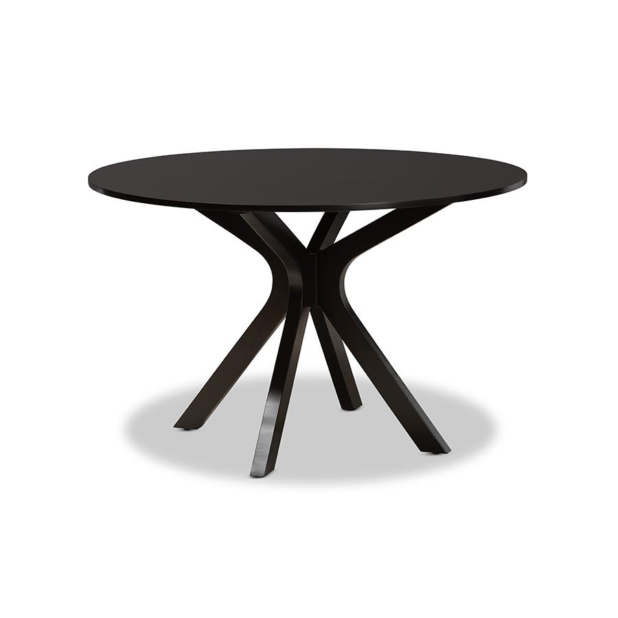 Dark Brown Finished 45-Inch-Wide Round Wood Dining Table. Picture 1