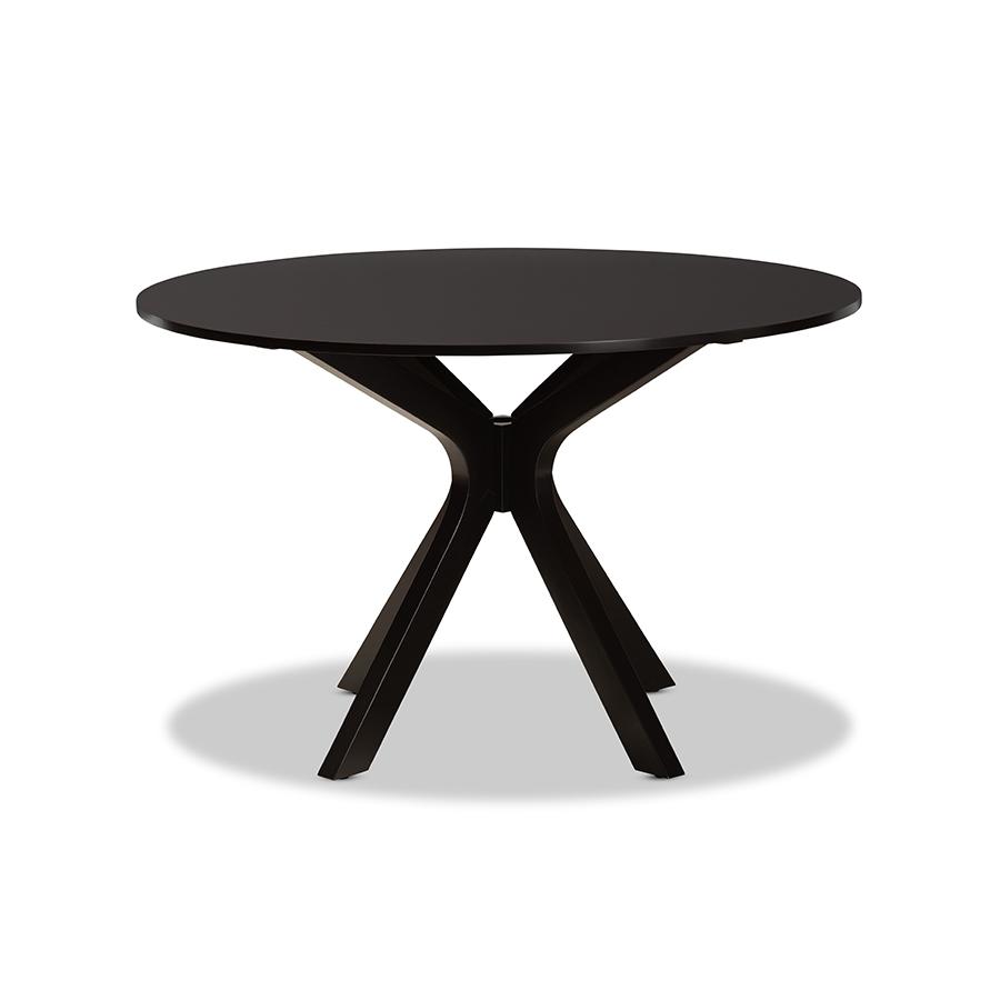 Dark Brown Finished 45-Inch-Wide Round Wood Dining Table. Picture 2