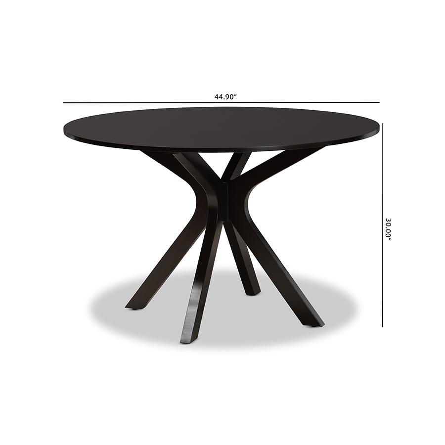 Dark Brown Finished 45-Inch-Wide Round Wood Dining Table. Picture 7