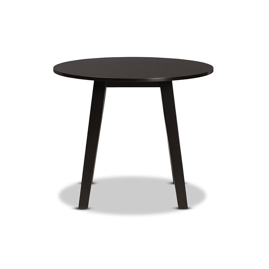 Dark Brown Finished 35-Inch-Wide Round Wood Dining Table. Picture 2