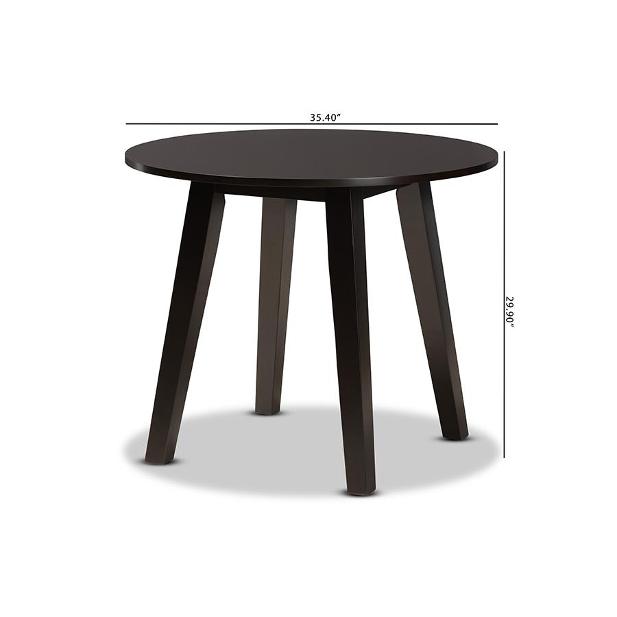 Dark Brown Finished 35-Inch-Wide Round Wood Dining Table. Picture 7