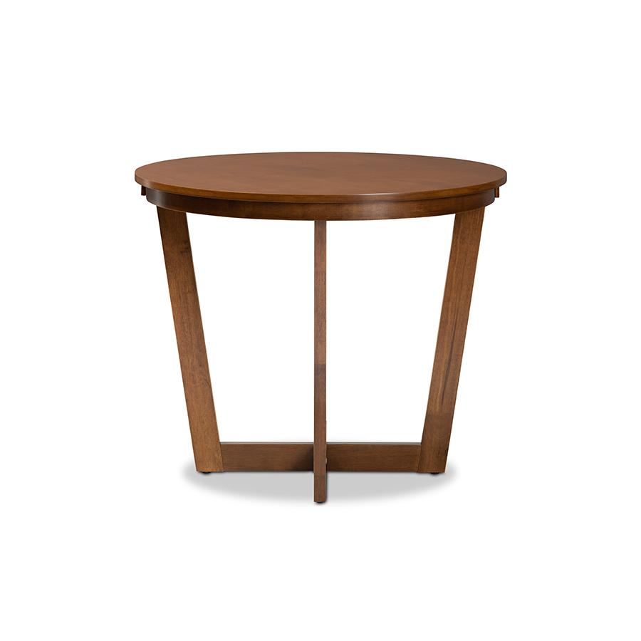 Walnut Brown Finished 35-Inch-Wide Round Wood Dining Table. Picture 2