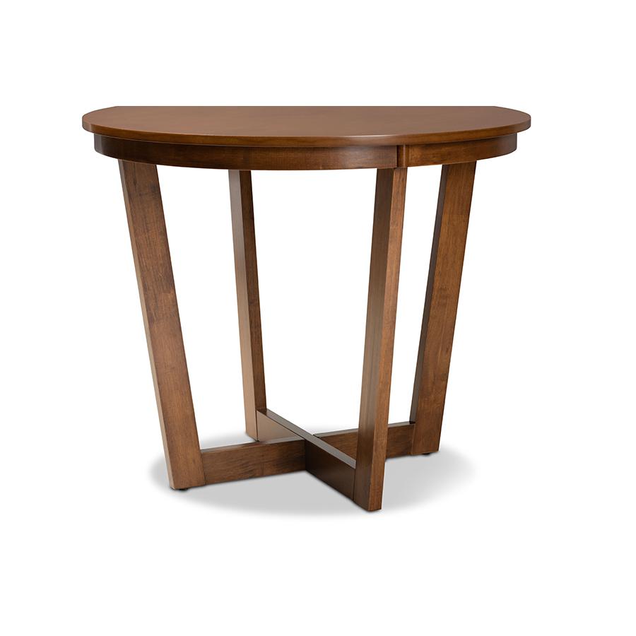 Walnut Brown Finished 35-Inch-Wide Round Wood Dining Table. Picture 4
