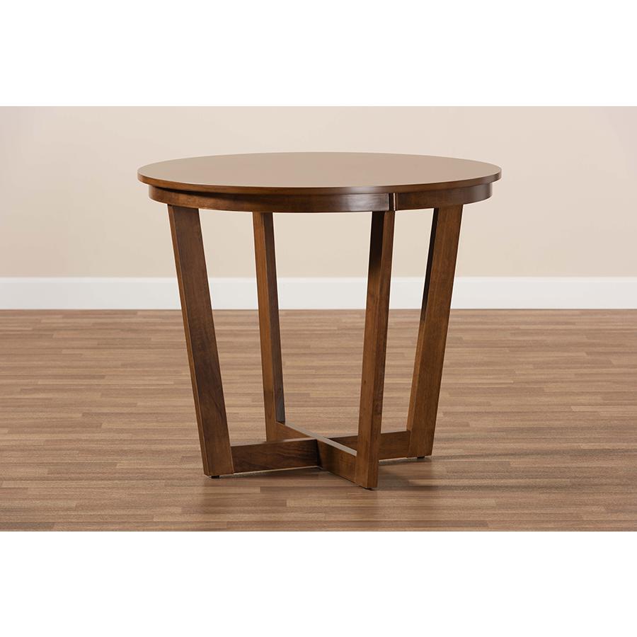 Walnut Brown Finished 35-Inch-Wide Round Wood Dining Table. Picture 6