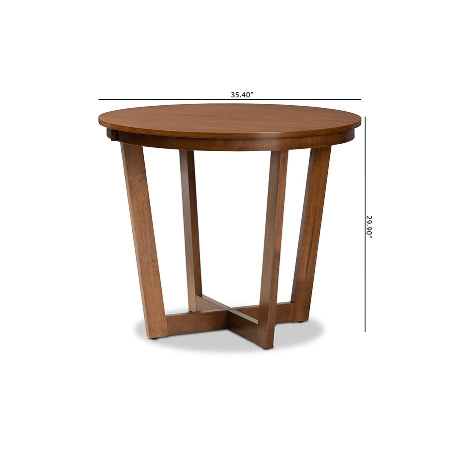Walnut Brown Finished 35-Inch-Wide Round Wood Dining Table. Picture 7