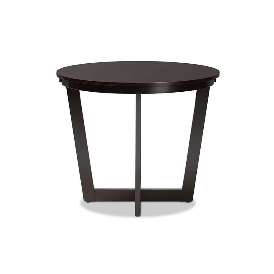 Dark Brown Finished 35-Inch-Wide Round Wood Dining Table. Picture 2