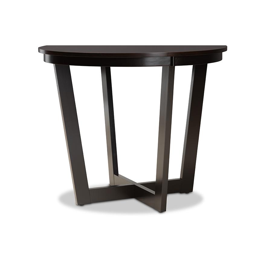 Dark Brown Finished 35-Inch-Wide Round Wood Dining Table. Picture 4