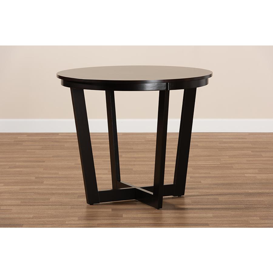 Dark Brown Finished 35-Inch-Wide Round Wood Dining Table. Picture 6