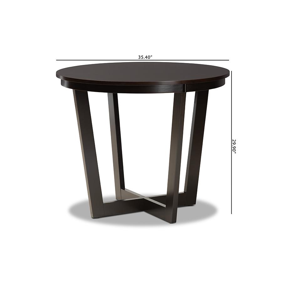 Dark Brown Finished 35-Inch-Wide Round Wood Dining Table. Picture 7