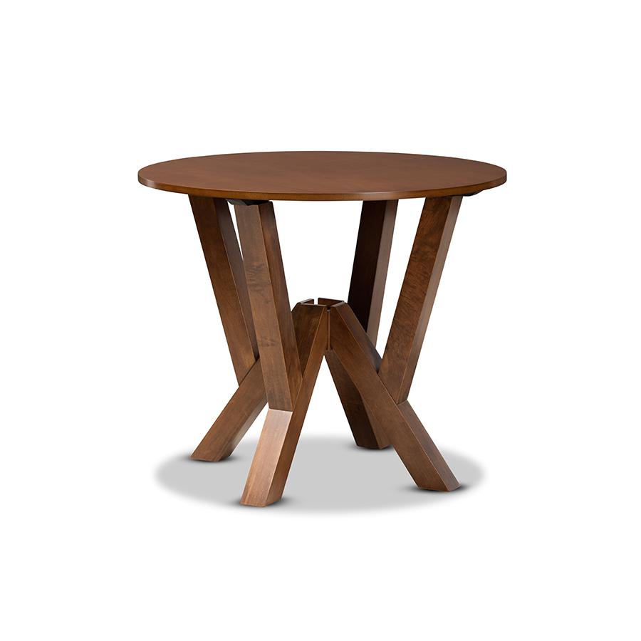 Walnut Brown Finished 35-Inch-Wide Round Wood Dining Table. Picture 1