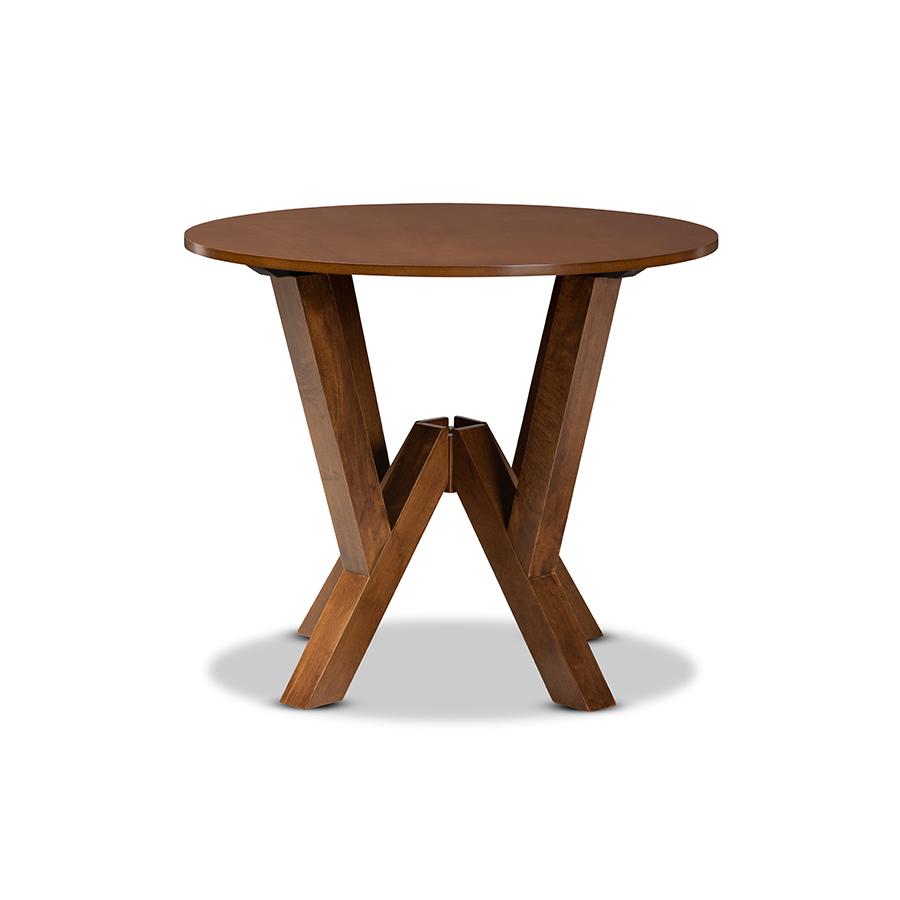 Walnut Brown Finished 35-Inch-Wide Round Wood Dining Table. Picture 2