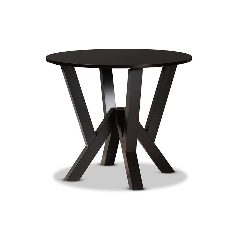 Dark Brown Finished 35-Inch-Wide Round Wood Dining Table. Picture 1