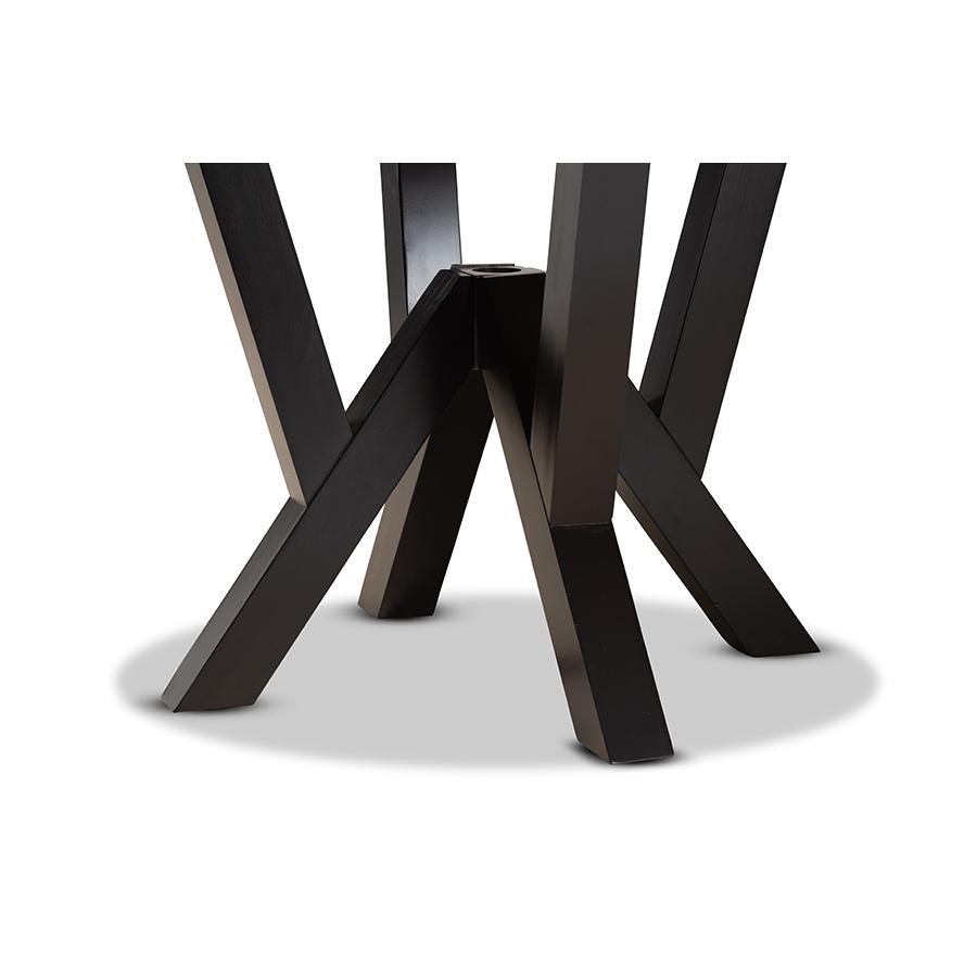 Dark Brown Finished 35-Inch-Wide Round Wood Dining Table. Picture 4