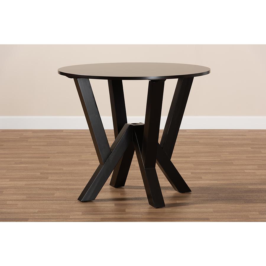Dark Brown Finished 35-Inch-Wide Round Wood Dining Table. Picture 6
