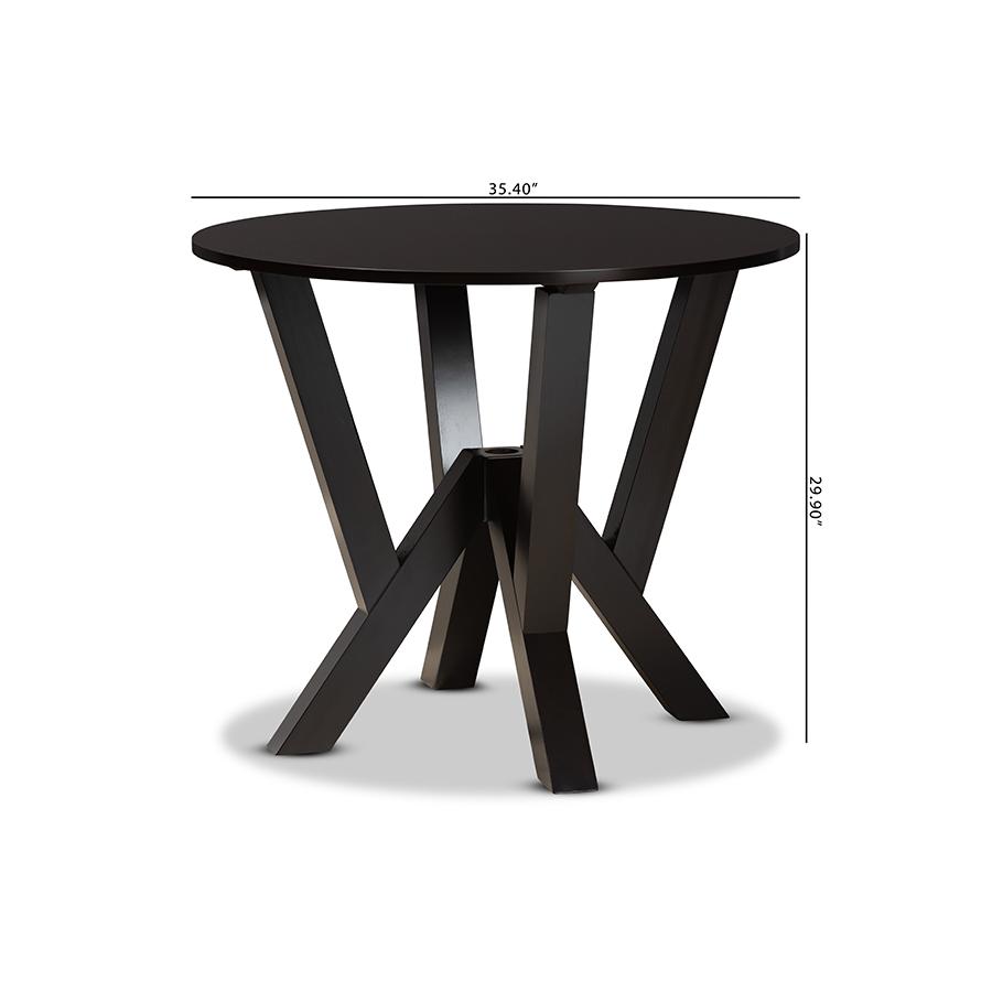 Dark Brown Finished 35-Inch-Wide Round Wood Dining Table. Picture 7