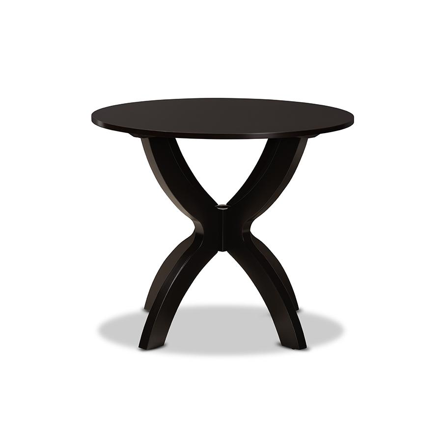 Dark Brown Finished 35-Inch-Wide Round Wood Dining Table. Picture 2