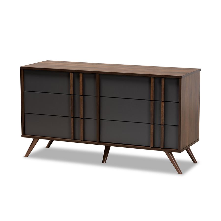 Two-Tone Grey and Walnut Finished Wood 6-Drawer Bedroom Dresser. Picture 1
