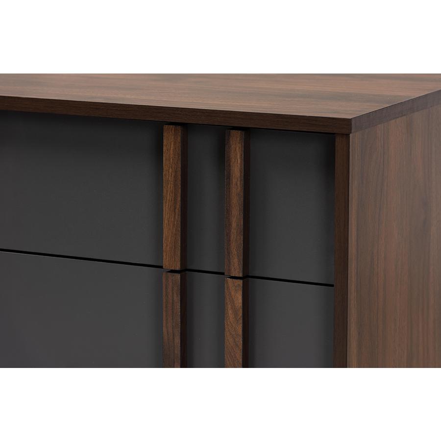 Two-Tone Grey and Walnut Finished Wood 6-Drawer Bedroom Dresser. Picture 5