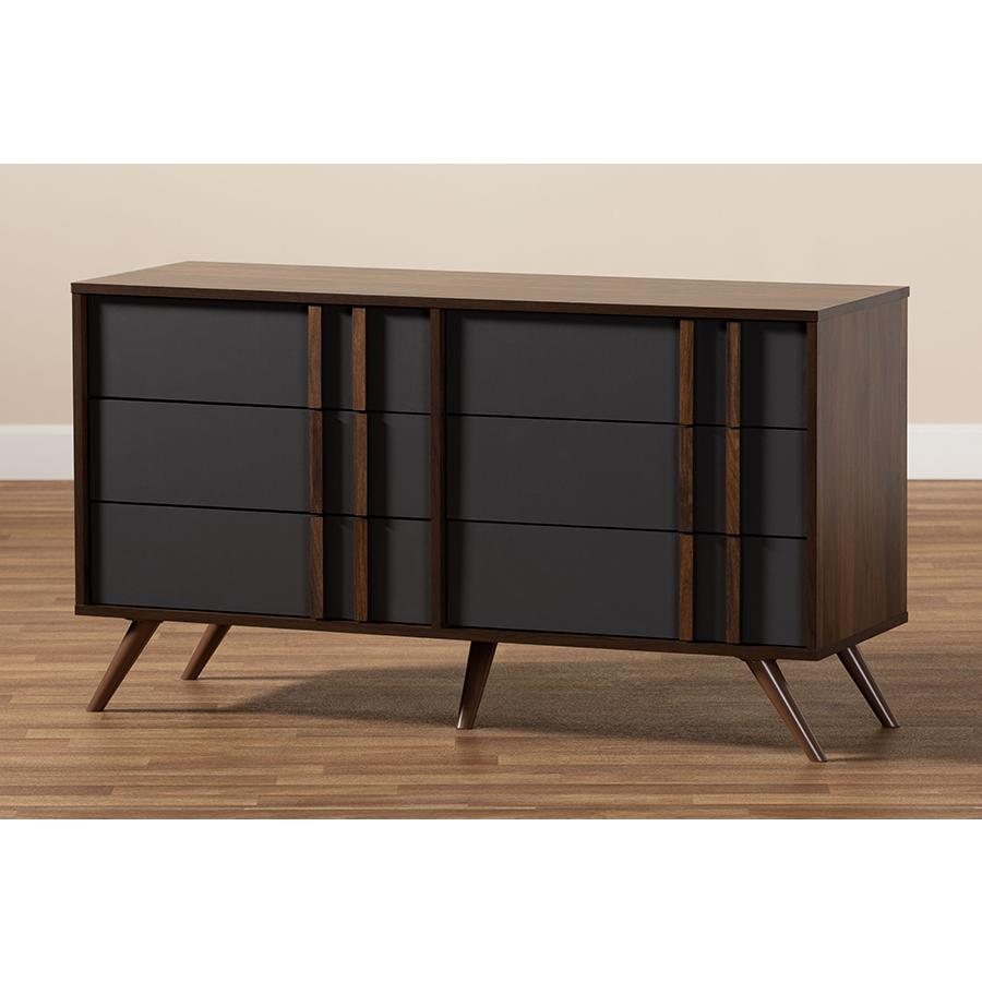 Two-Tone Grey and Walnut Finished Wood 6-Drawer Bedroom Dresser. Picture 8