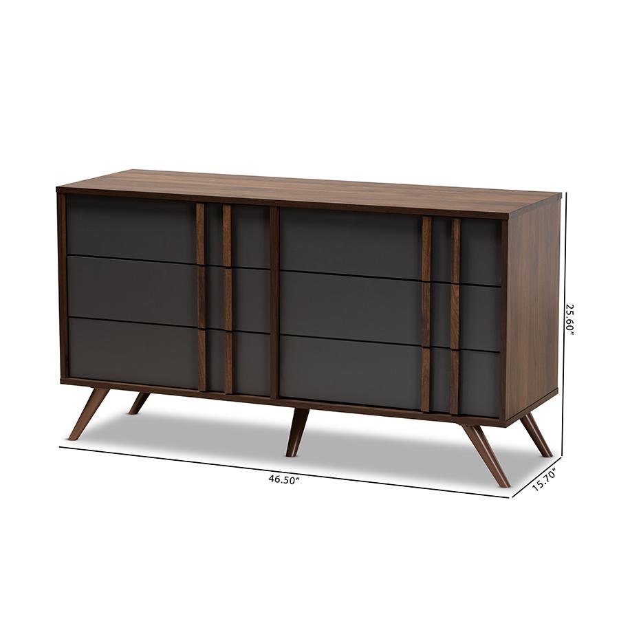 Two-Tone Grey and Walnut Finished Wood 6-Drawer Bedroom Dresser. Picture 9