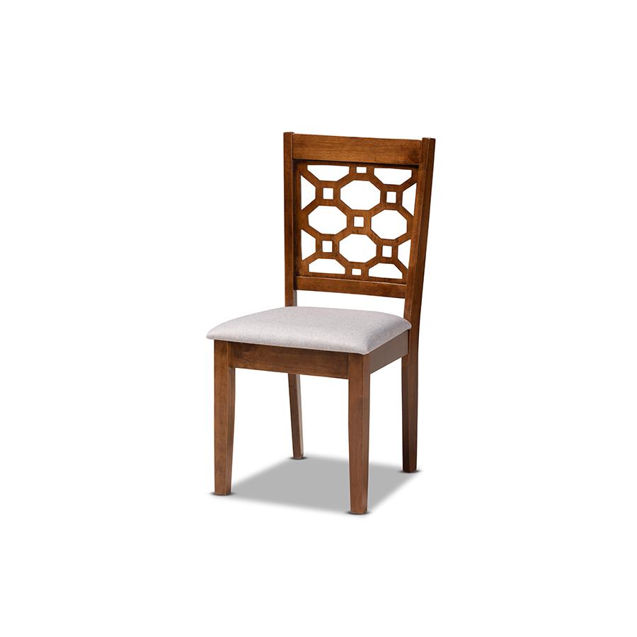 Grey Fabric Upholstered and Walnut Brown Finished Wood 4-Piece Dining Chair Set. Picture 2