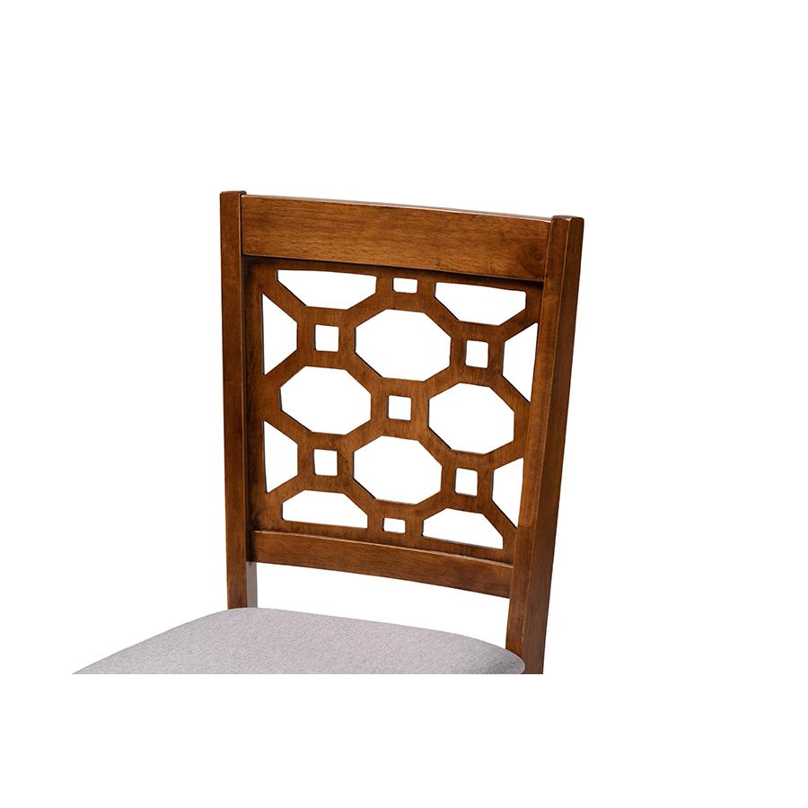 Grey Fabric Upholstered and Walnut Brown Finished Wood 4-Piece Dining Chair Set. Picture 3