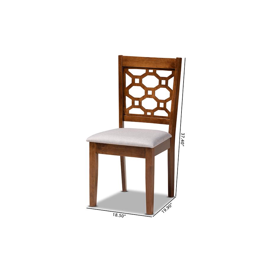 Grey Fabric Upholstered and Walnut Brown Finished Wood 4-Piece Dining Chair Set. Picture 6