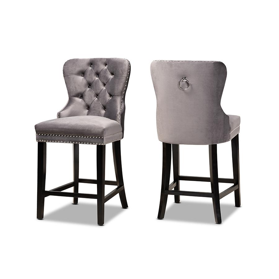 Dark Brown Finished Wood 2-Piece Counter Stool Set. Picture 1