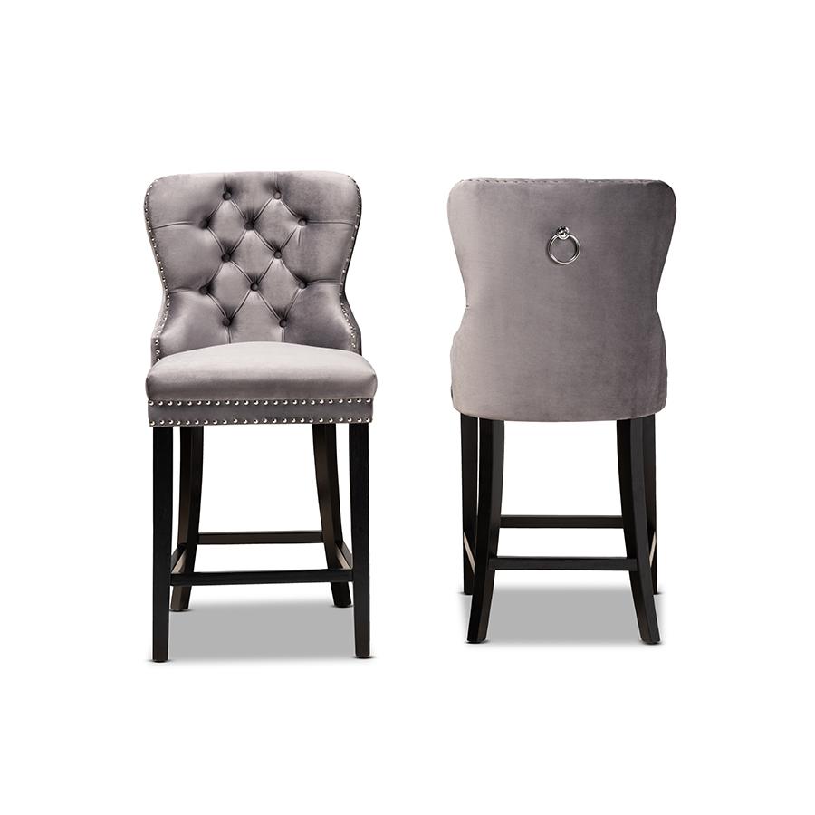 Dark Brown Finished Wood 2-Piece Counter Stool Set. Picture 2