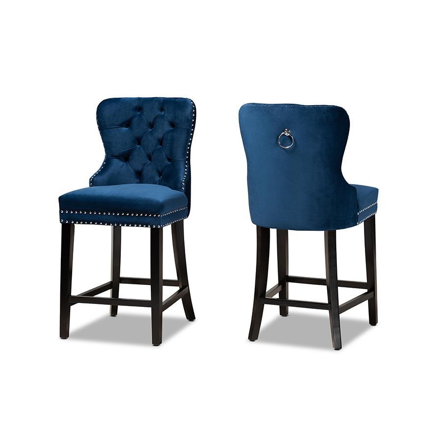 Dark Brown Finished Wood 2-Piece Counter Stool Set. Picture 1