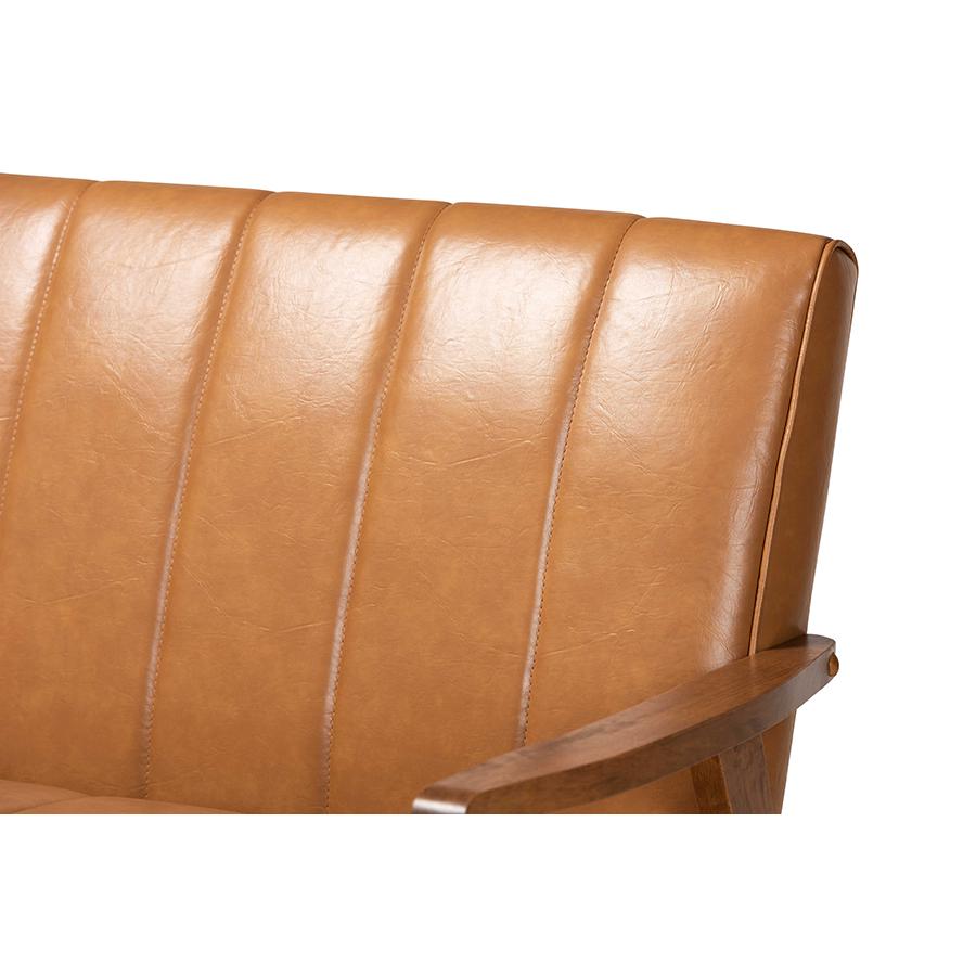 Leather Upholstered and Walnut Brown finished Wood Sofa. Picture 5