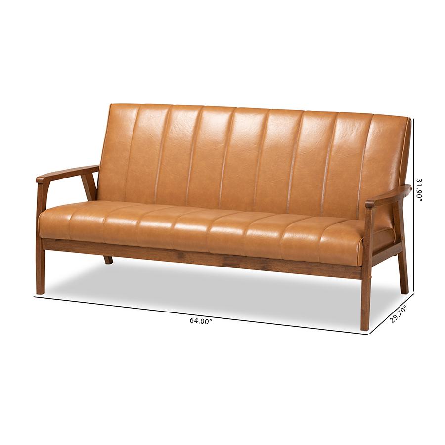 Leather Upholstered and Walnut Brown finished Wood Sofa. Picture 9