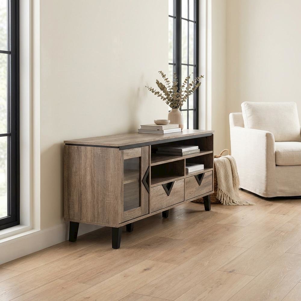 Light Brown Wood TV Stand with Contemporary Design and Storage Space. Picture 3