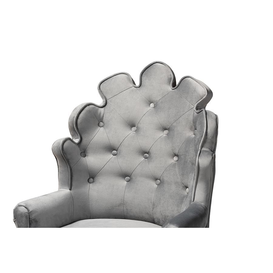 Dark Grey Velvet Upholstered and Dark Brown Finished Wood 2-Piece Bar Stool Set. Picture 4