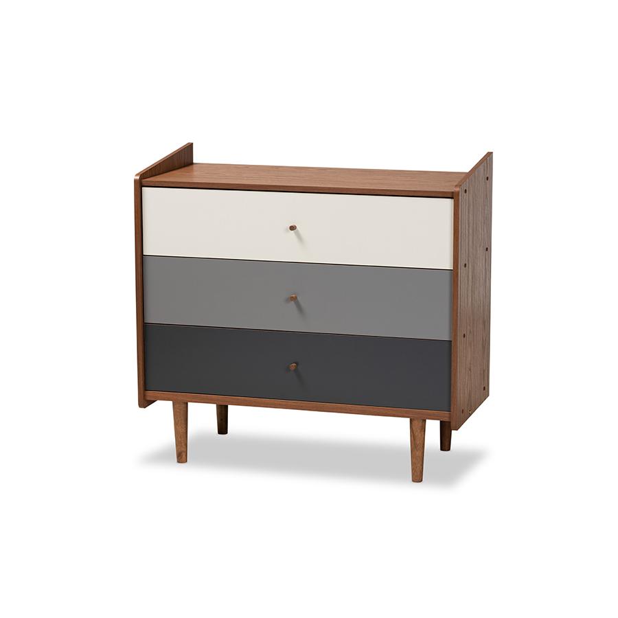 Multicolor Walnut Brown and Grey Gradient Finished Wood 3-Drawer Chest. Picture 1