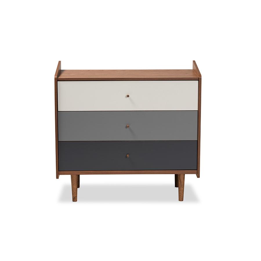 Multicolor Walnut Brown and Grey Gradient Finished Wood 3-Drawer Chest. Picture 3