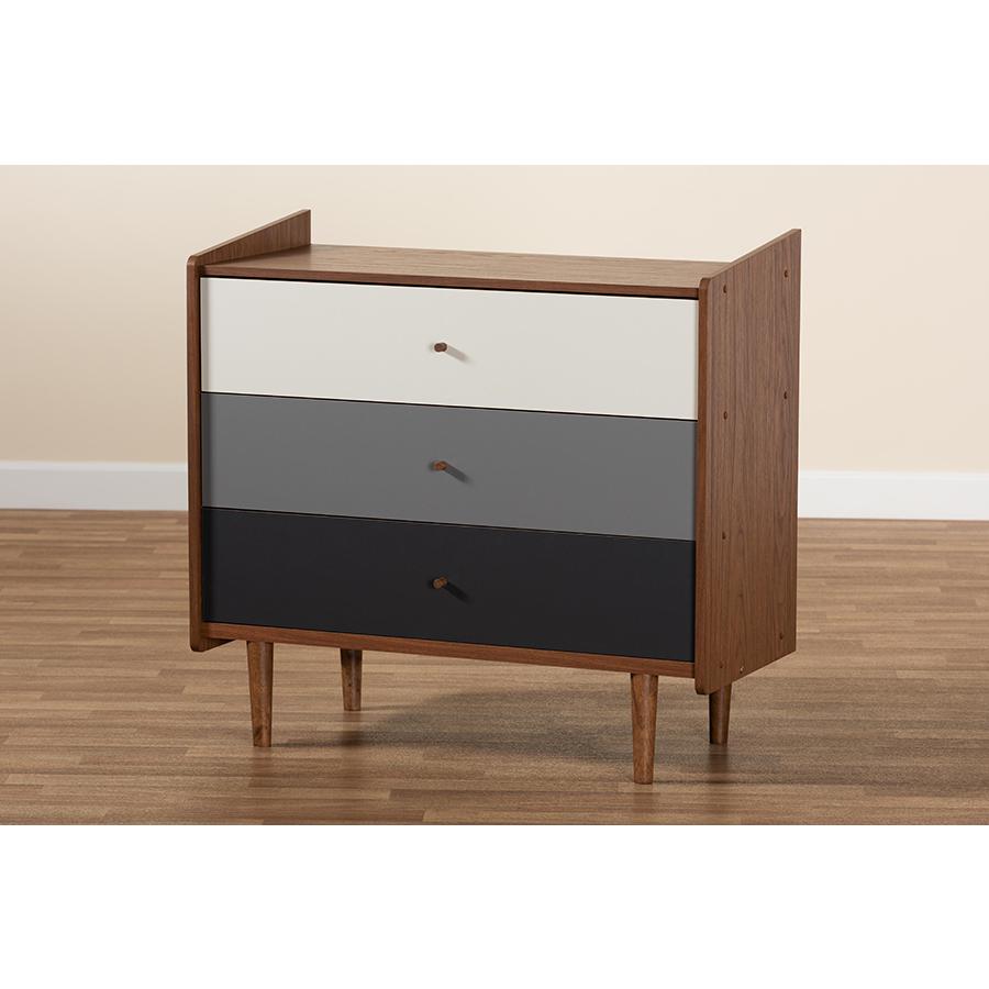 Multicolor Walnut Brown and Grey Gradient Finished Wood 3-Drawer Chest. Picture 8