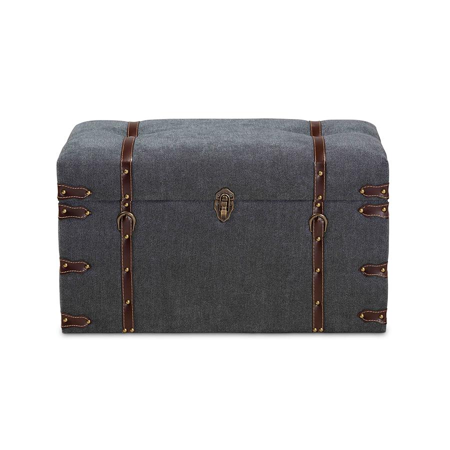 Transitional Grey Fabric Upholstered Storage Trunk Ottoman. Picture 3