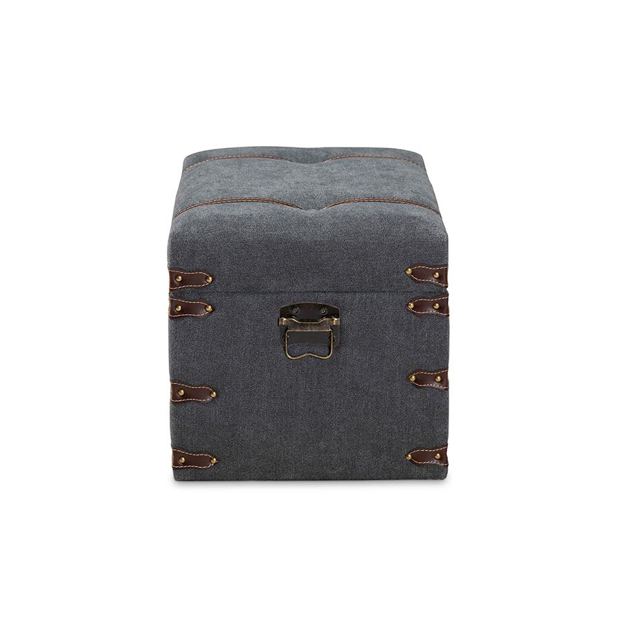 Transitional Grey Fabric Upholstered Storage Trunk Ottoman. Picture 4