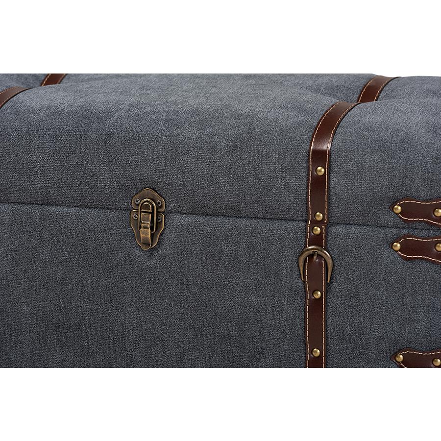 Transitional Grey Fabric Upholstered Storage Trunk Ottoman. Picture 6