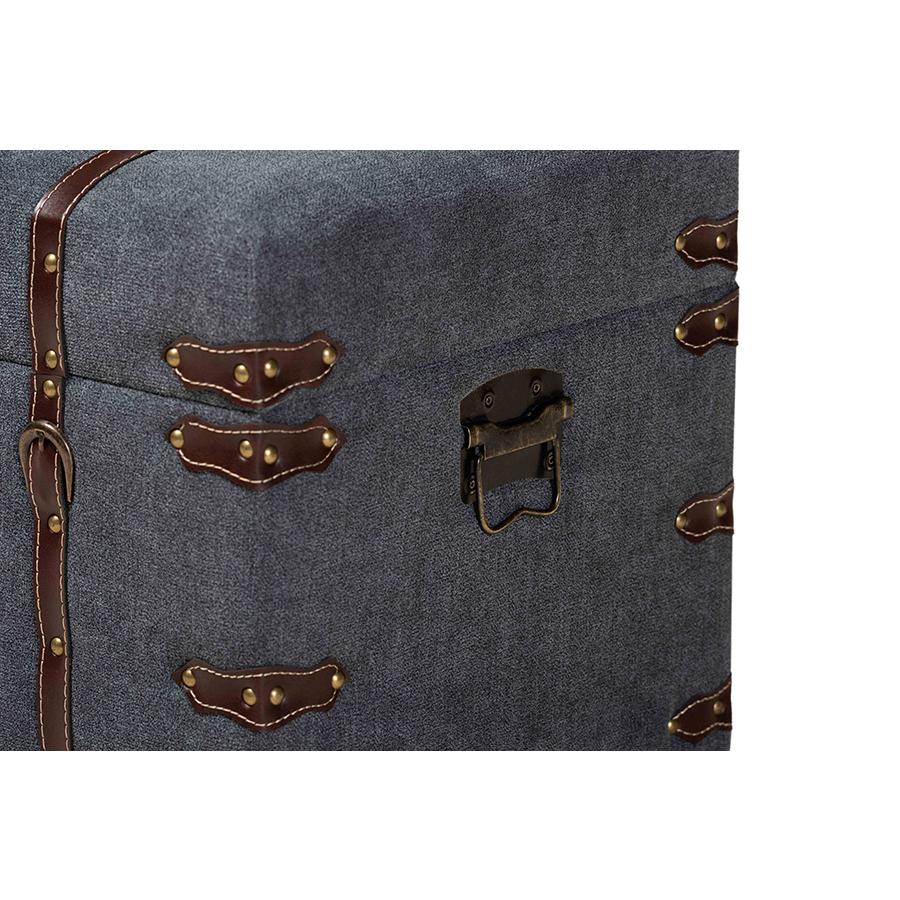 Transitional Grey Fabric Upholstered Storage Trunk Ottoman. Picture 7