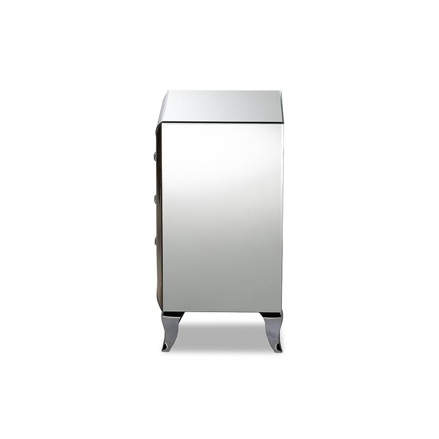 Baxton Studio Pauline Contemporary Glam and Luxe Mirrored 3-Drawer Nightstand. Picture 4
