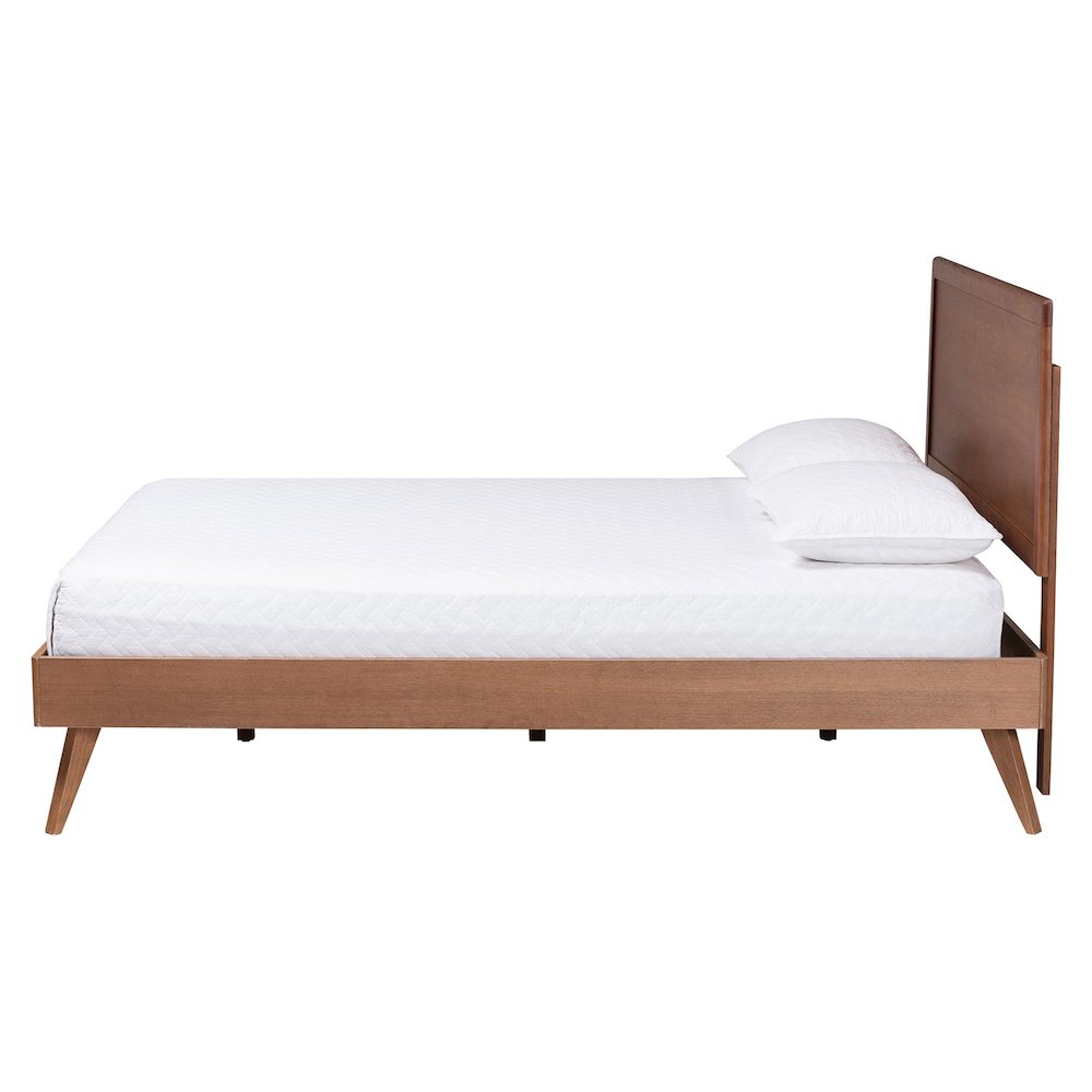 Mid-Century Wood Bed Frame with Panel Headboard and Angled Legs, Full. Picture 3
