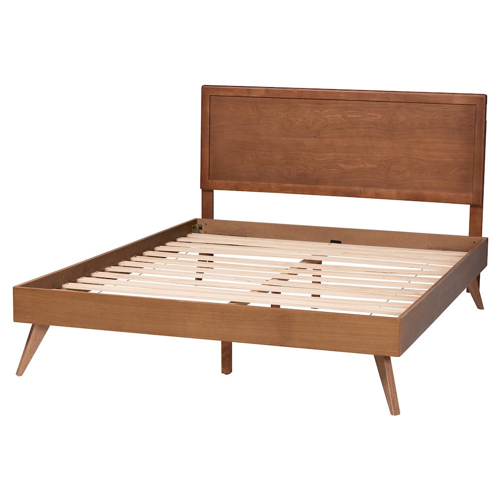 Mid-Century Wood Bed Frame with Panel Headboard and Angled Legs, Full. Picture 4