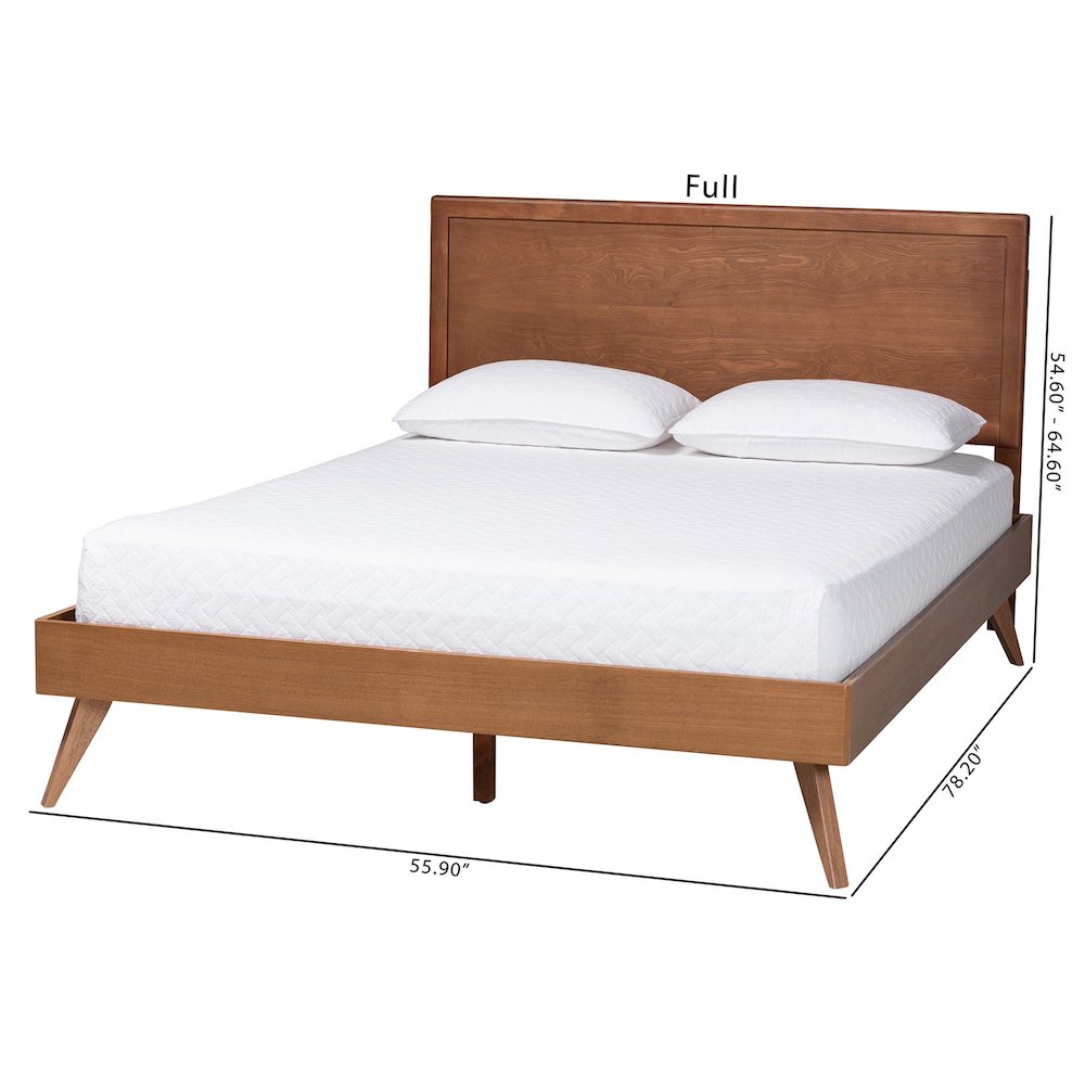 Mid-Century Wood Bed Frame with Panel Headboard and Angled Legs, Full. Picture 7