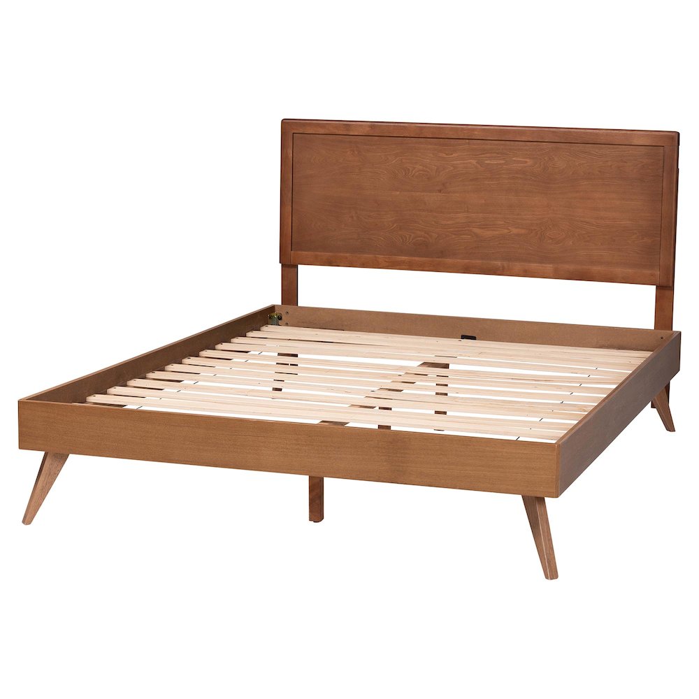 Jiro Platform Bed, Mid-Century Modern Wood Bed Frame with Panel Headboard, Queen. Picture 3