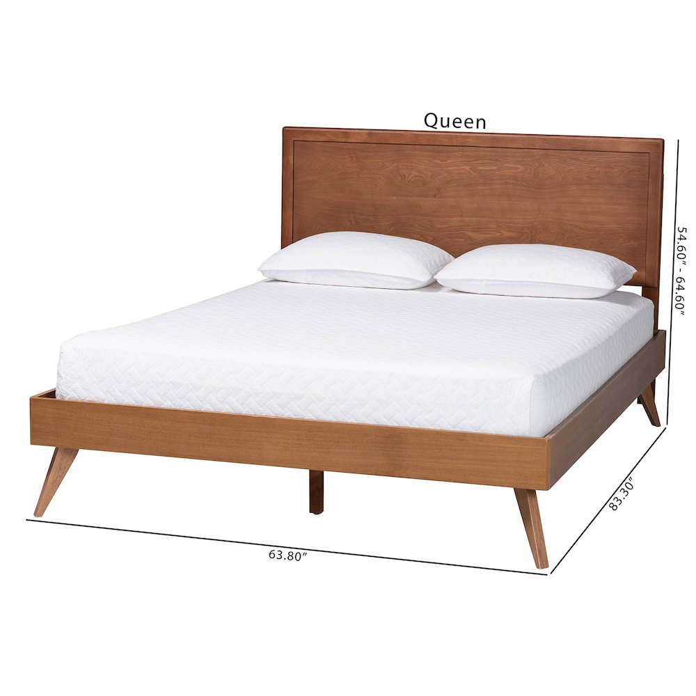 Jiro Platform Bed, Mid-Century Modern Wood Bed Frame with Panel Headboard, Queen. Picture 7