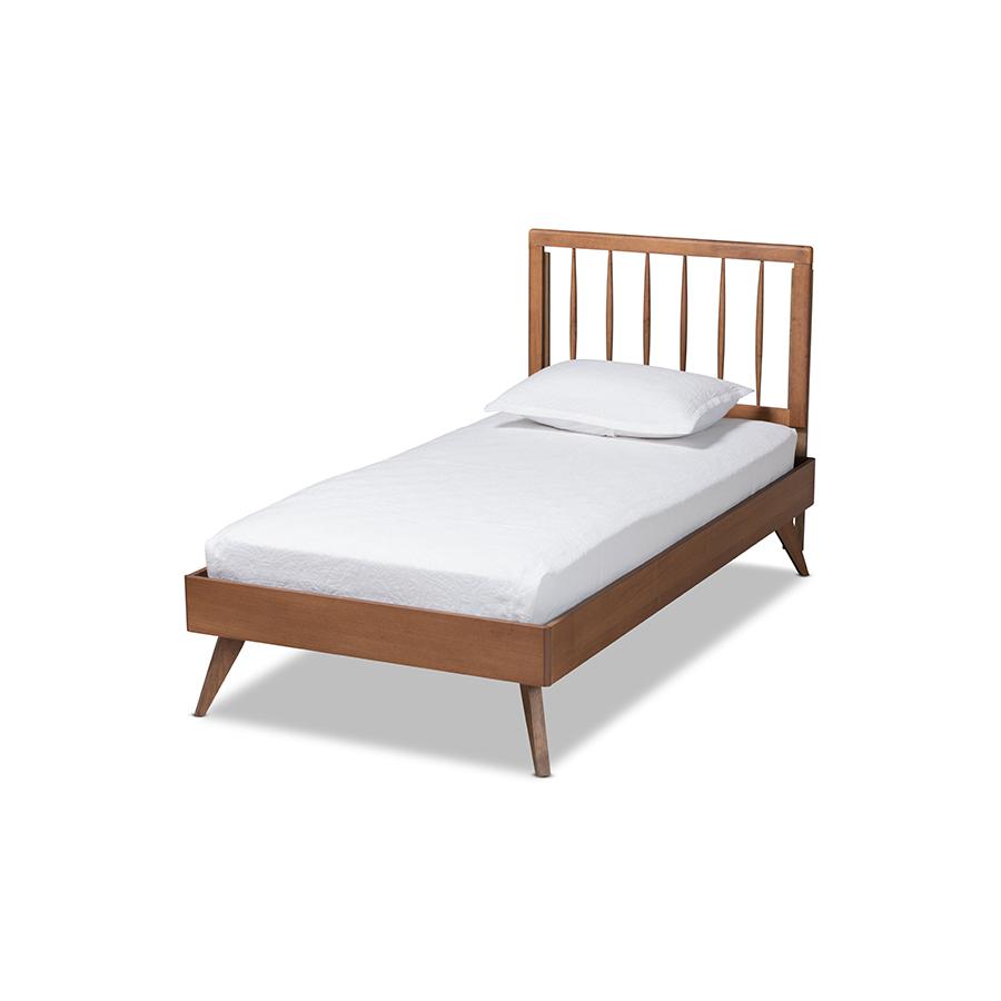 Toru Mid-Century Modern Ash Walnut Finished Wood Twin Size Platform Bed. Picture 1