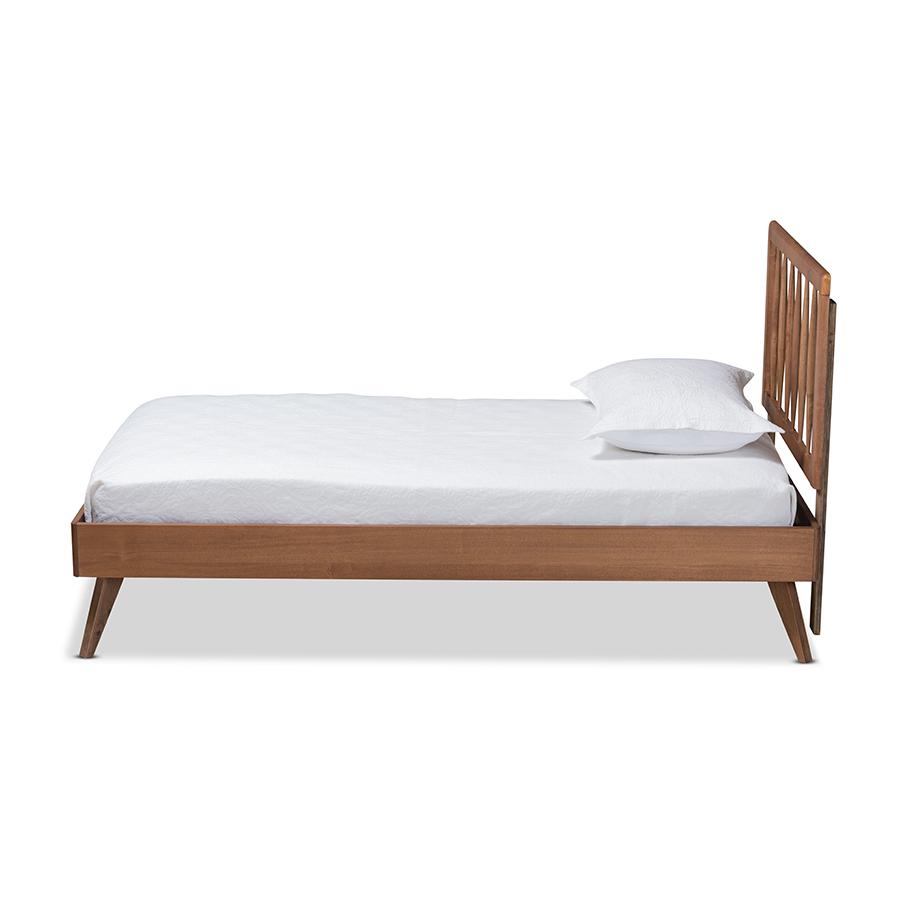 Toru Mid-Century Modern Ash Walnut Finished Wood Twin Size Platform Bed. Picture 2