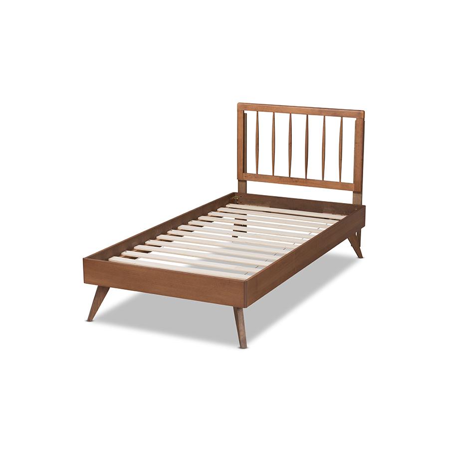 Toru Mid-Century Modern Ash Walnut Finished Wood Twin Size Platform Bed. Picture 3